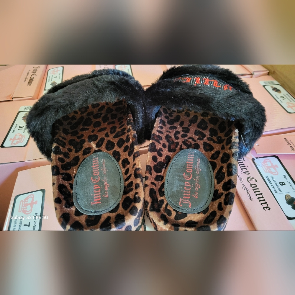 Juicy Animal Faux Fur Print Bling Logo Sandal Slide NWT - Picture 2 of 6